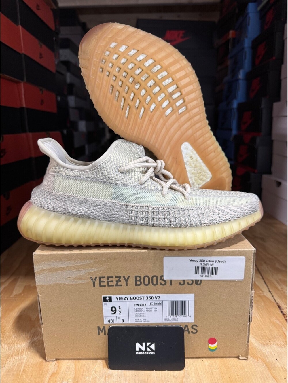 Adidas Yeezy Boost 350 V2 'Citrin Non-Reflective' FW3042 USED MENS SZ 9.5